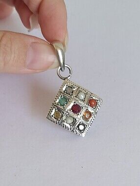 Sterling Silver Boho Ethnic Multi Gemstone Navaratna Planet Zodiac Pendant
